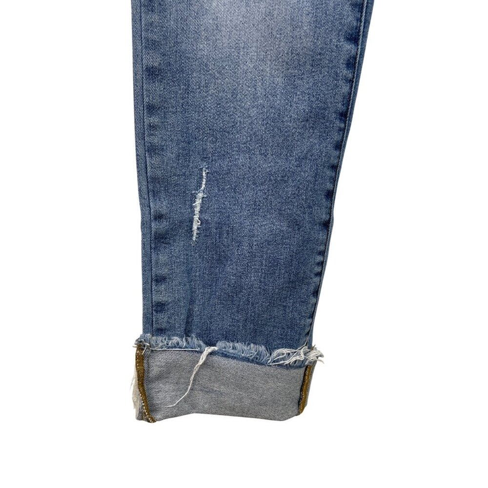 Risen High Rise Cuffed Distressed Light Blue Straight Leg Jeans Womens Size 7/28 - Picture 5 of 10